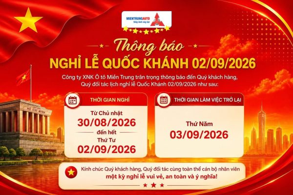 Ô Tô Miền Trung trân trọng thông báo lịch nghỉ lễ Quốc Khánh 02/09/2026